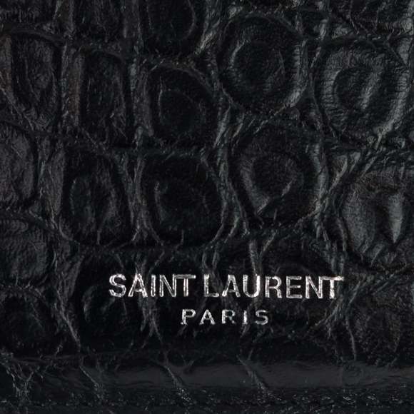 SAINT LAURENT Zipped Croc Embossed Leather Card Case - Picture 6 of 7